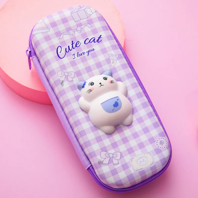 Decompression pen case Primary school girl simple large capacity pencil case 3D trendy cute girl pencil case