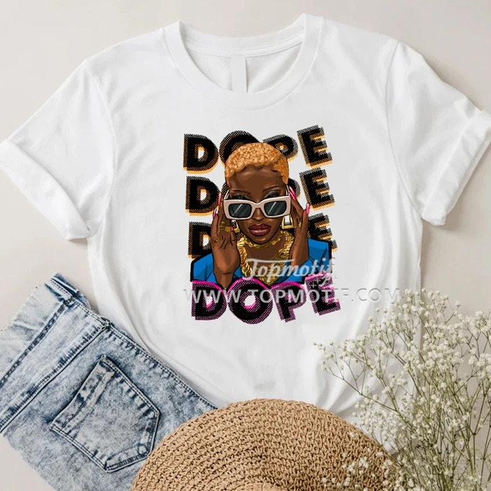 Dope Girl Gold Curly Hair Gold Sunglasses DTF Transfer Printing Garment Heat Sticker Applique Ready To Press Free Shipping