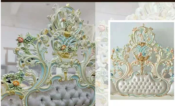 European Italian classical antique wood royal king size bedroom set