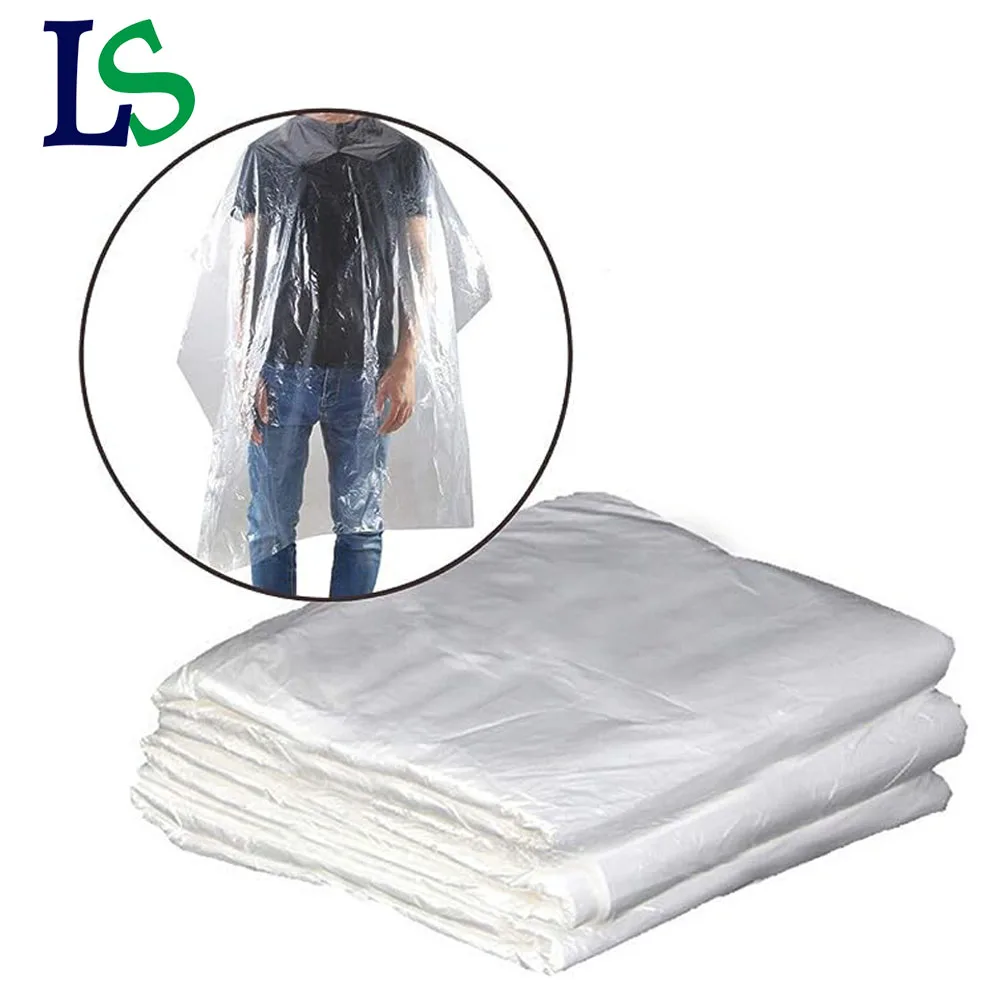 Factory Price Customize Size Cheap Price Plastic Hairdressing PE Cutting Disposable Hair Barber Salon Cape Apron
