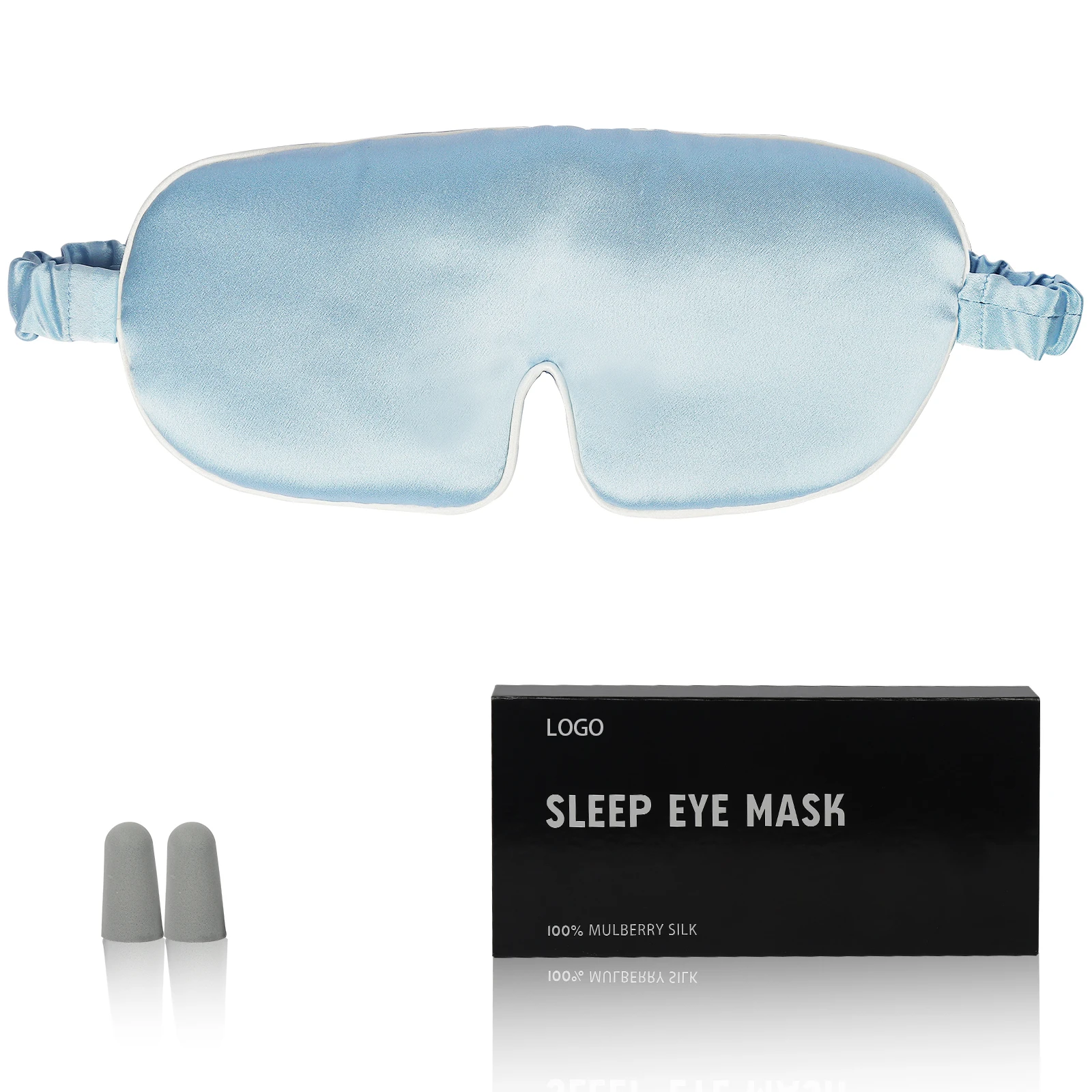 Blue Silk Sleep Mask Face-Hugging Padded Silk Cocoon For Luxury Sleep In Total Darkness For Home or Plane Travel
