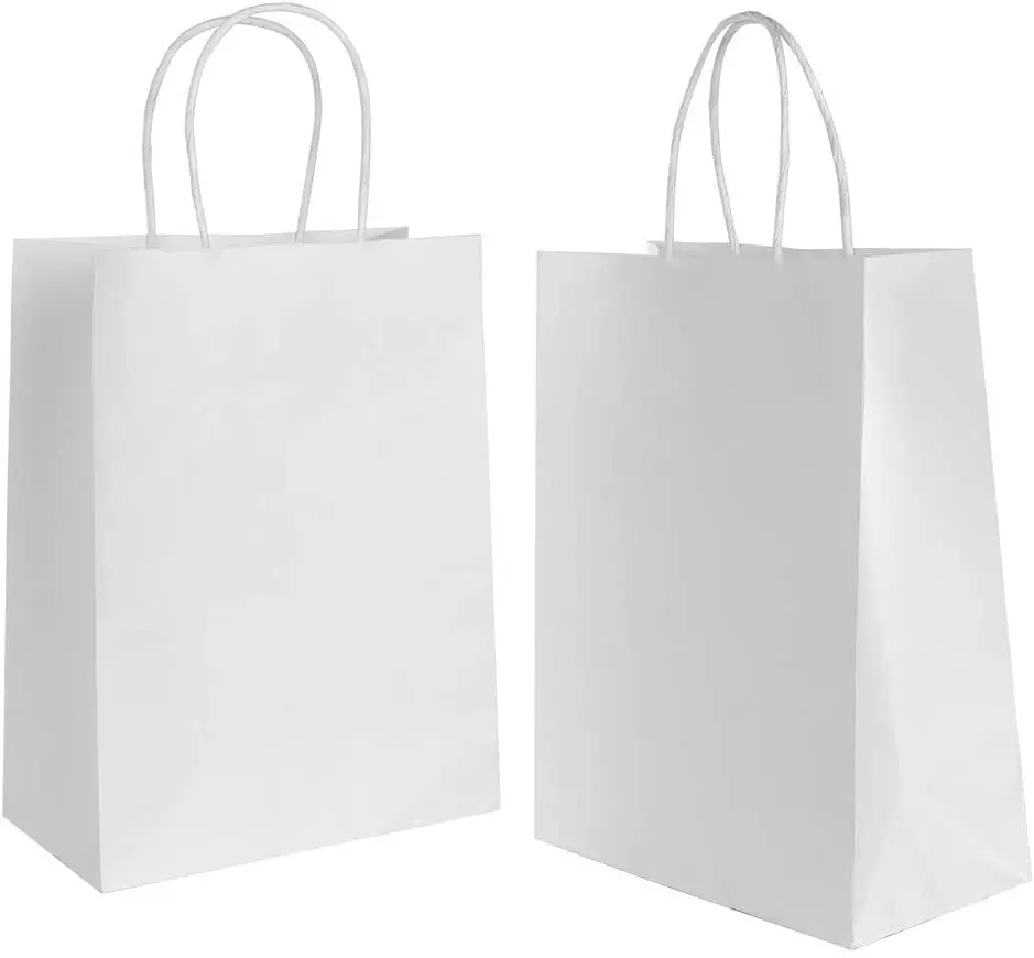Cost production cheap custom packing white kraft shopping paper bag with handle