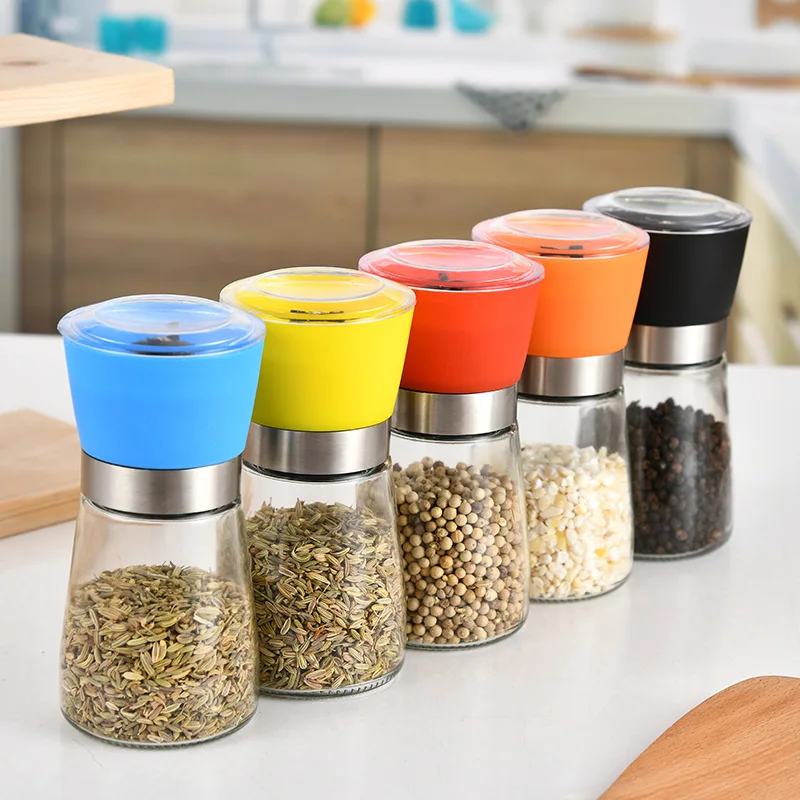Kitchen Supplies Salt Spice Pepper Manual Shakers Glass Body Seasoning Bottle Grinder Adjustable Abrader Jar