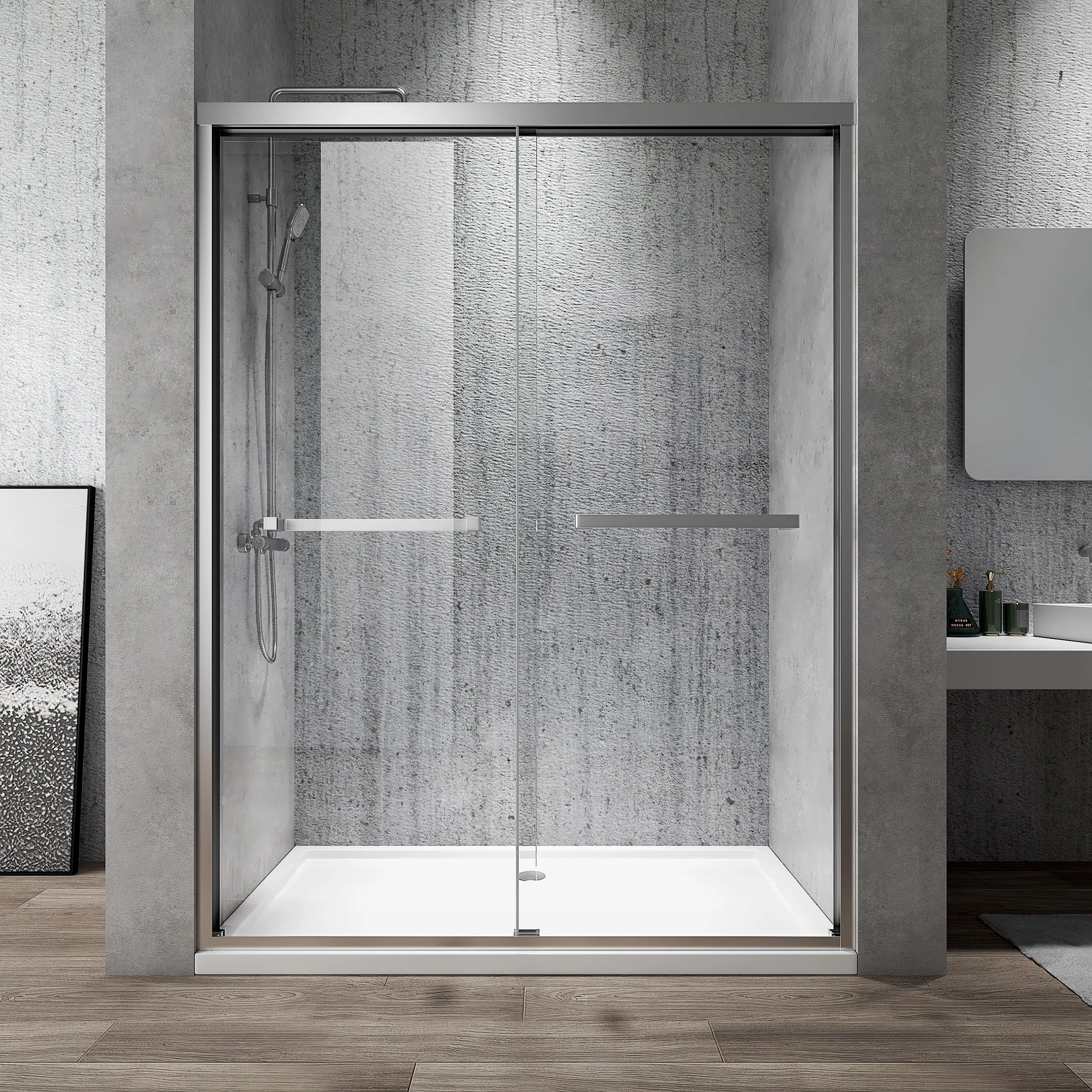 Exceed Portable Bypass Sliding Shower Door Bathroom Tempered Glass House Shower Door
