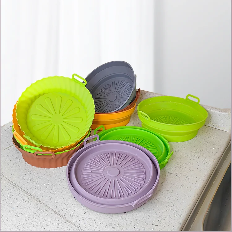 Amazon Hot Sale Air Fryer Silicone Pot Foldable Silicone Bakeware Reusable Airfryer Baking Pan Air Fryer Liners Pot With Handles