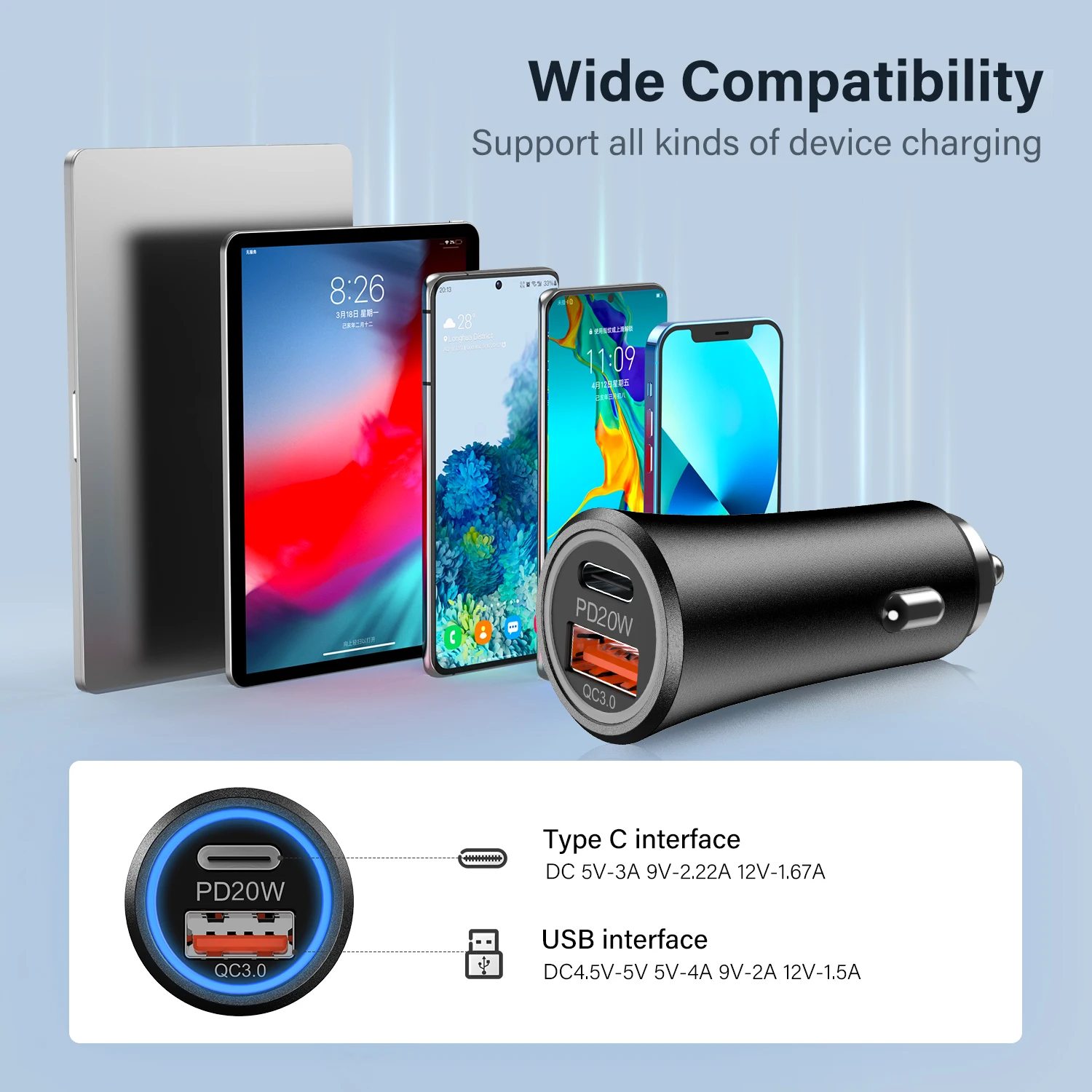 3D UV 42.5W Car Charger USB Type C Fast Charger QC 4.0 3.0 PD Quick Charging for iPhone 14 13 Max Mobile Phone Charger