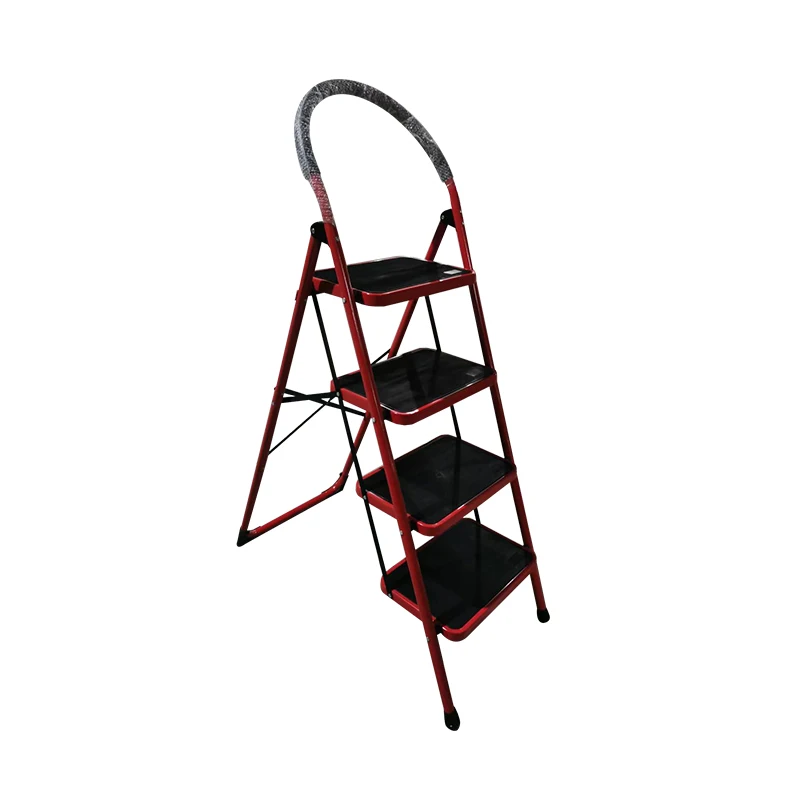 WEIKEN EN131 Kitchen Attic Steel Foldable Ladder Stool Portable Household Metal 4 Step Ladder with Handrail