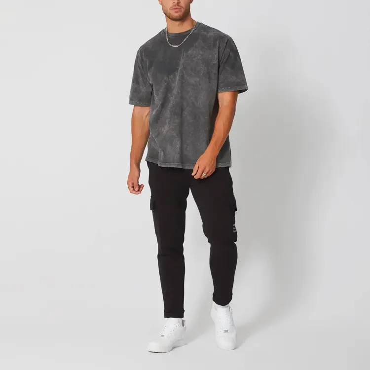 Sunton Garment Blank Mens Acid Wash T-Shirt hip hop Oversized T shirt custom logo Stone wash Tshirt 100% Cotton