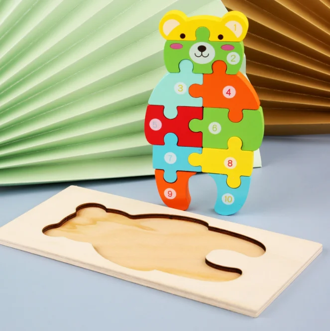 Wholesale Kids Early Educational  cat toy3d wooden animal puzzle toy