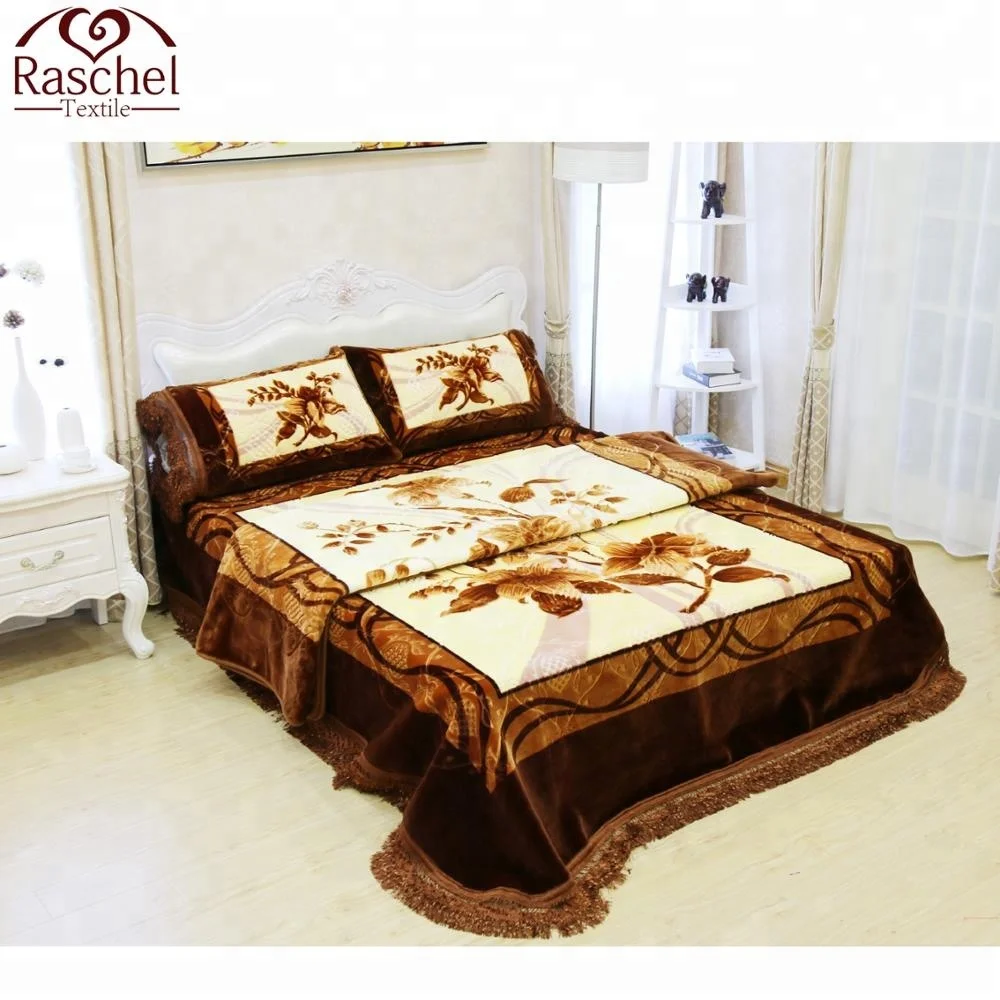 Heavy weight raschel blanket 4PC very soft Heavy 7.5kg Fashion Embossed Super Soft Blanket 2 ply set
