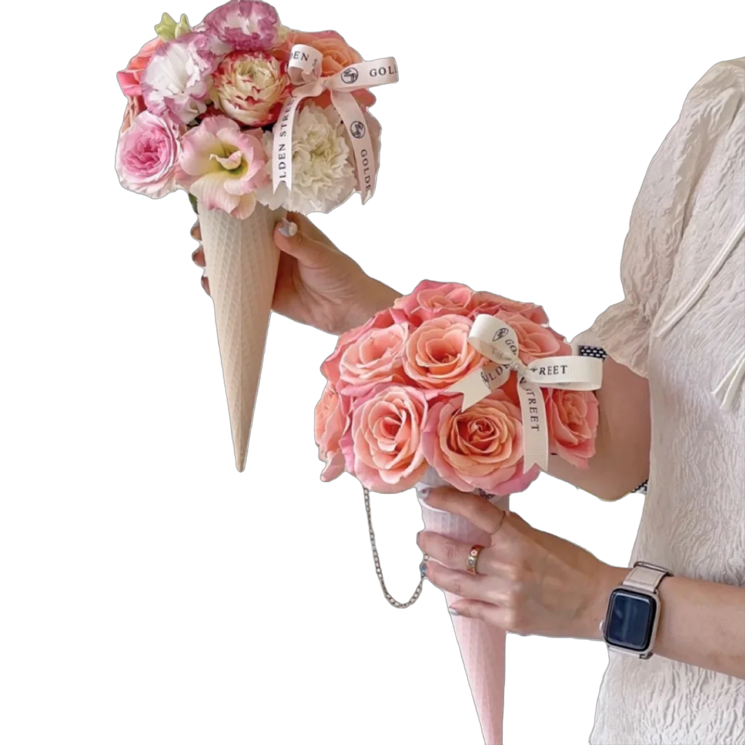 New plastic ice cream cone simulation bouquet handmade DIY portable flower cone with chain to send girl girlfriend gift