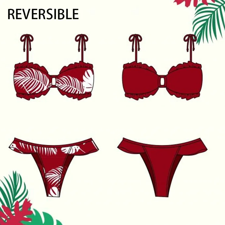 Customized 2023 bikini  styles patterns r Floral recycled reversible bikini beachwear reversible  bikini reversible swimwear
