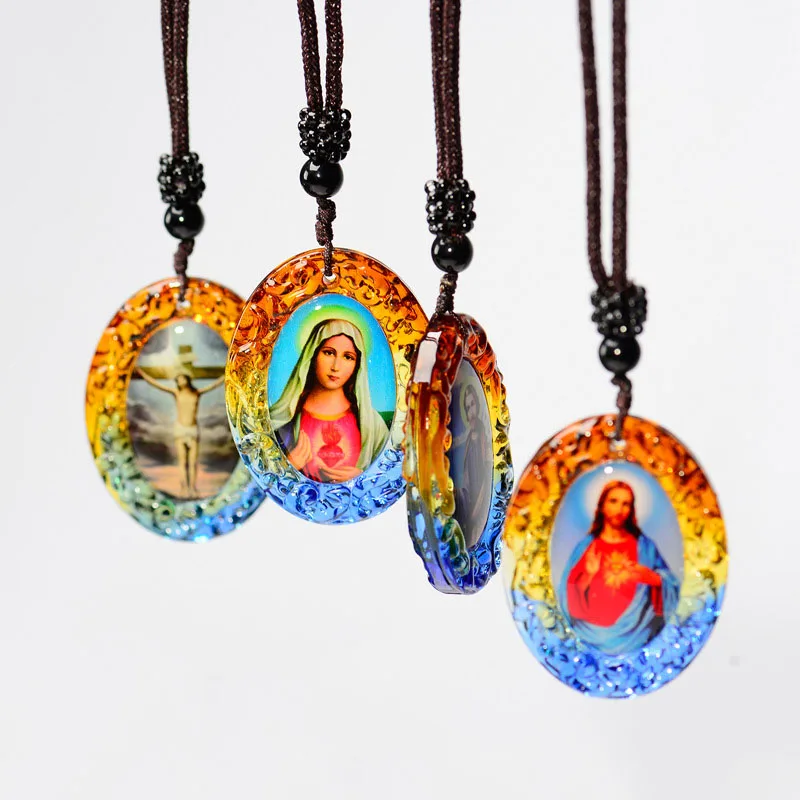Coloured glass pendant custom photo necklace Christianity Necklace pendant for men and women Wholesale customization
