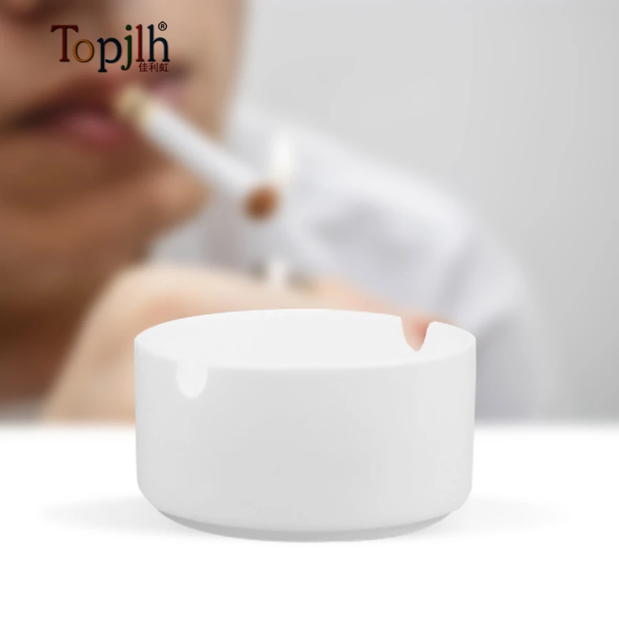 Topjlh round shape sublimation blank custom printed white ceramic cigarette ashtray