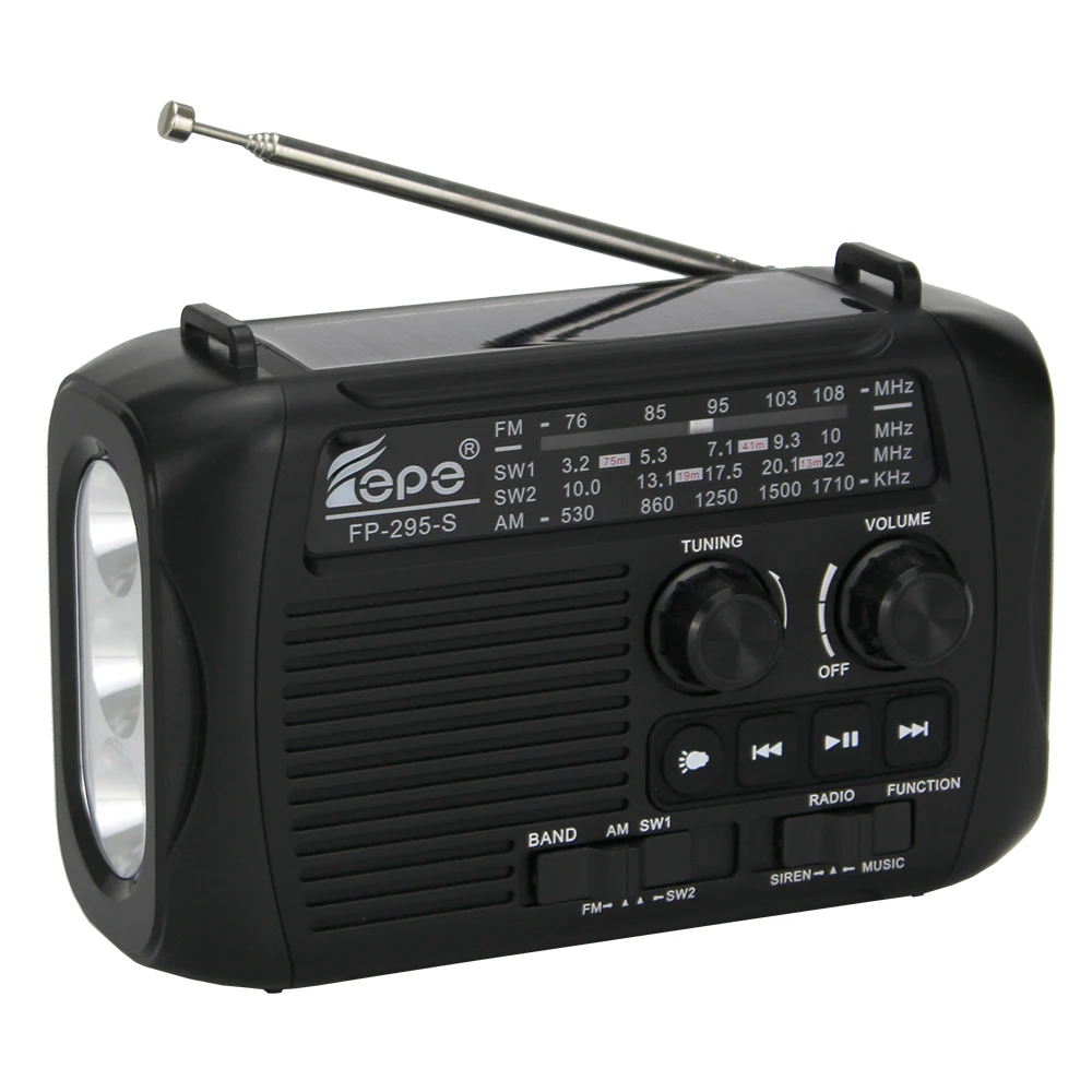 Emergency Hand Crank Flashlight Radio AM FM SW 4 Band Solar Powered SOS dynamo radio FP-295-S