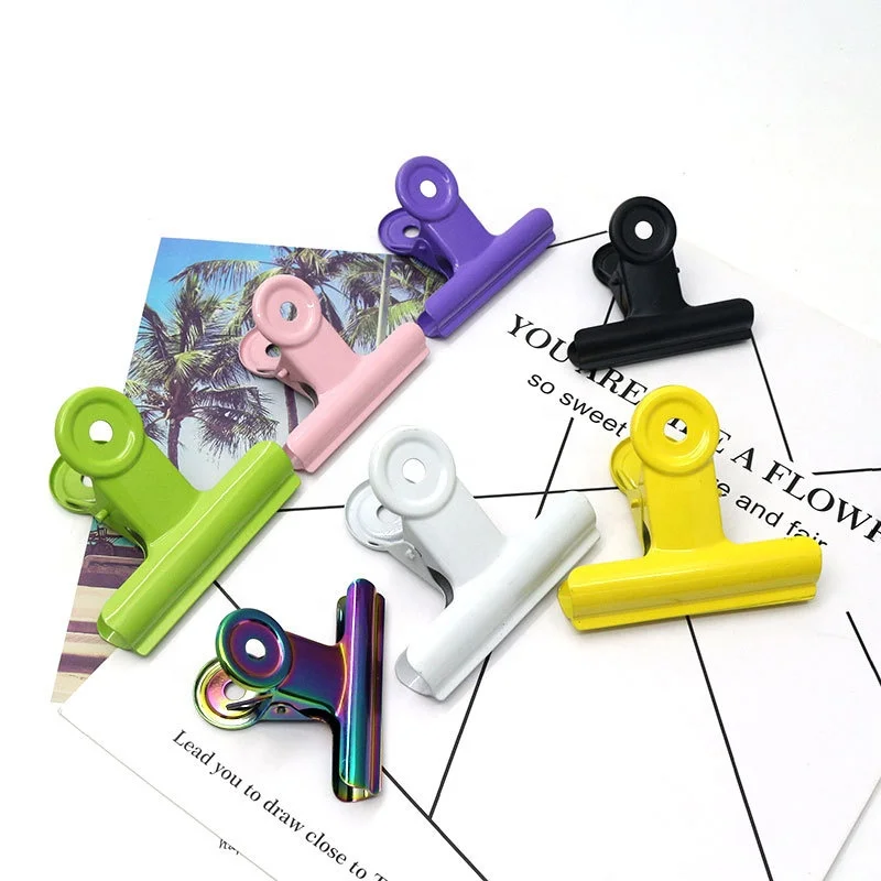 Factory Direct 50 mm Metal Colorful Orange Paper Clip Custom Logo Office Ticket File Clip Air-tight Bulldog Clip