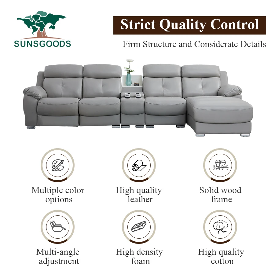 Luxury Corner L Shape Sectional Couch Sofa Comfortable Leather Furniture Living Room with recliner Furniture