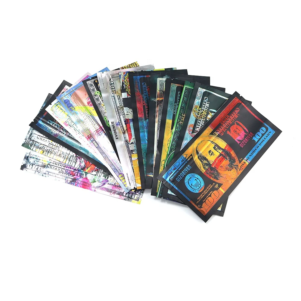 Custom Logo Dollar coin mylar bag Pouch Mylar Laser transparent Holographic Ziplock Bags custom assorted gummy packaging