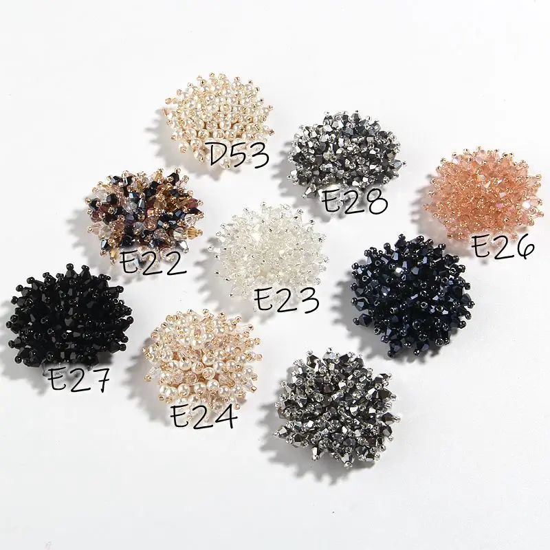 10PCS/Bag 37MM Flower Bead Patch Acrylic Crystal Rhinestone Pearl Embellishment Cloth Felt Applique For Bags Shoes Sew Hair