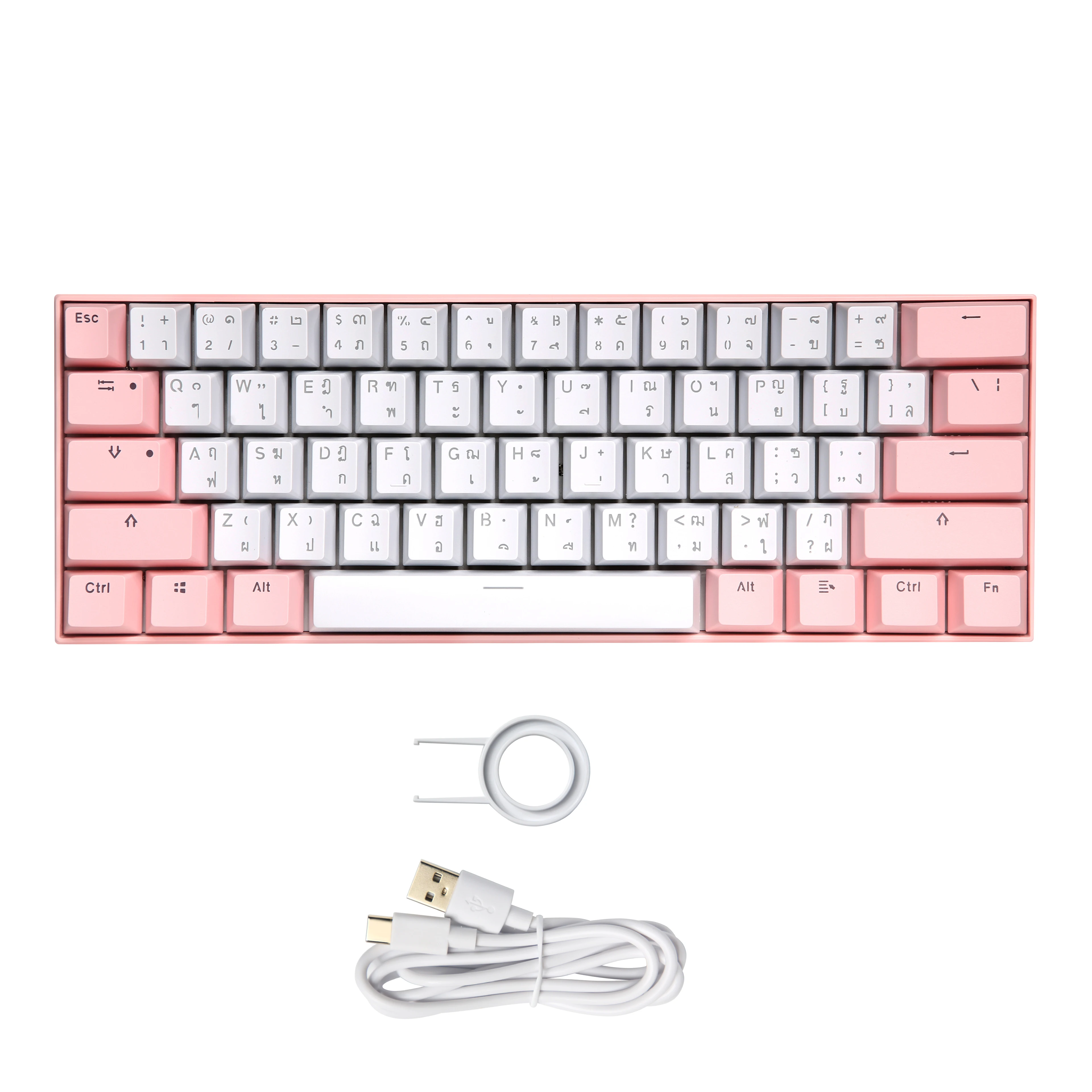 Newest design pink transparent keycaps mini gaming keyboard 60% diy hotswap ergonomic computer Thai language mechanical keyboard