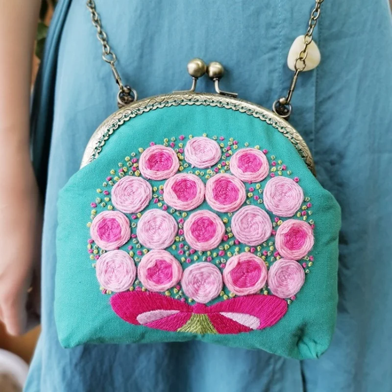Hot selling  Handmade diy material bag embroidered wallet portable gold bag portable two-purpose patchwork crossbody bag