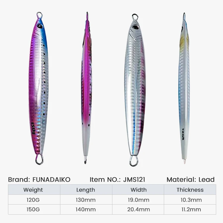 FUNADAIKO 120g 150g artificial fishing hard lures baits casting Flat Fall 3d metal fishing jigs