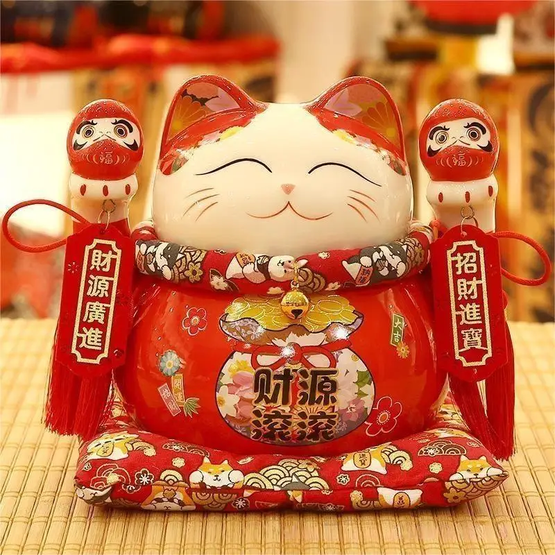 Feng Shui Decoration ceramic piggy coin bank Japanese figurine gift 7.5 inch Fortune Lucky cat Maneki Neko Painted Ceramic Cats