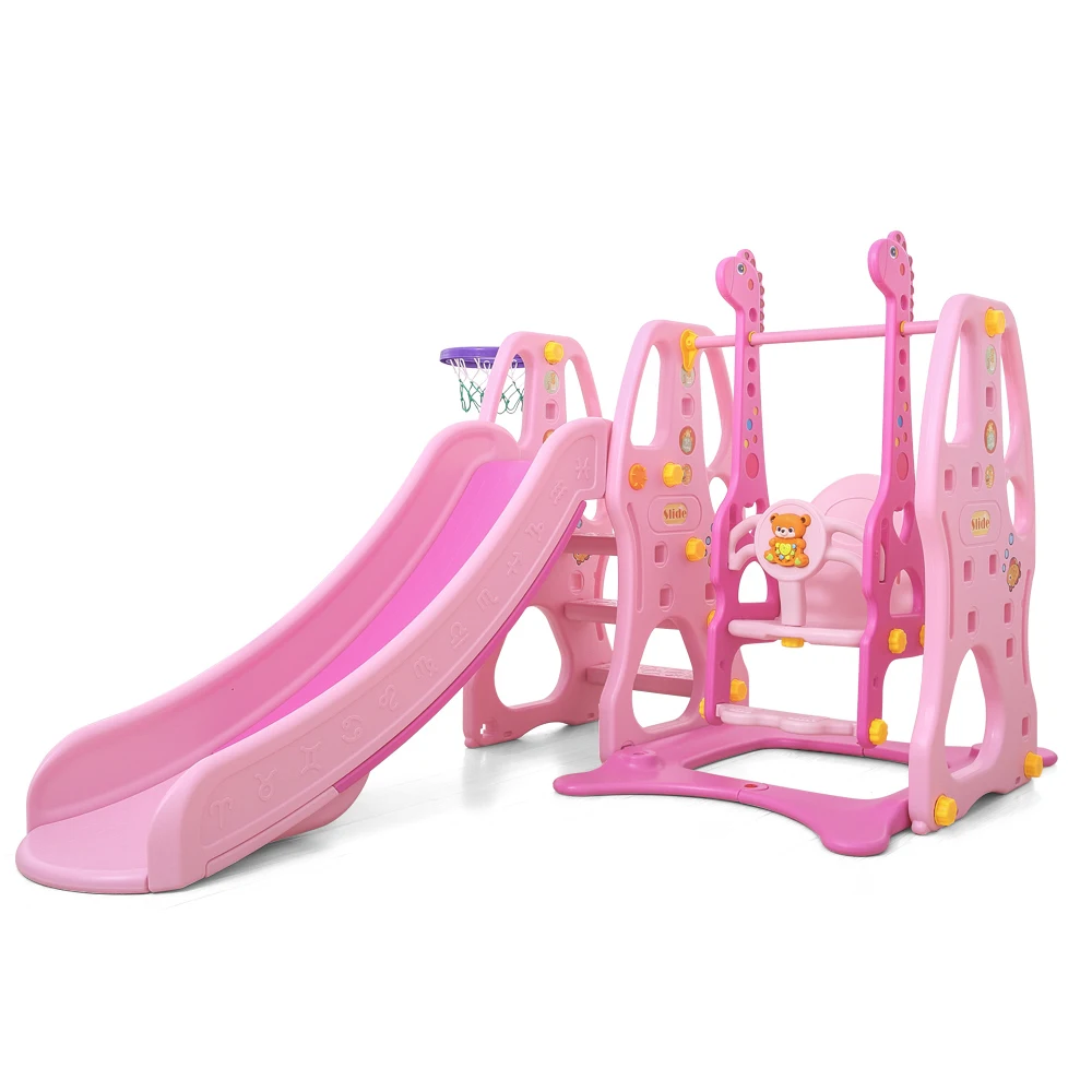 Small Size Children Indoor Playground Slides Swings Plastic Slide Cute Baby Carton Swing and Slide Play Set Indoor Slide on Sale