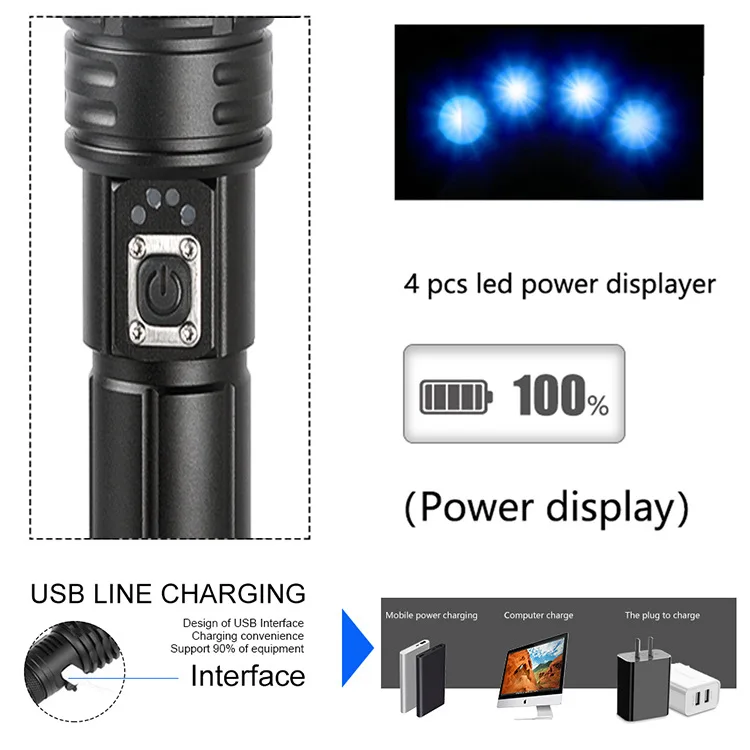 RTS Super Bright High Lumen Long Range Powerful Led Torch Light Xhp70 Waterproof Rechargeable Flashlights