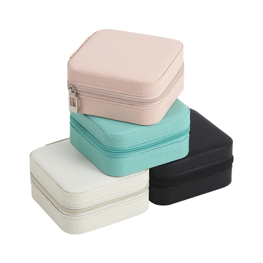 Custom Logo Personalized Girl Travel Square Jewelry Box Organizer Earring Joyero Leather Portable Jewellery Packaging Gift Case