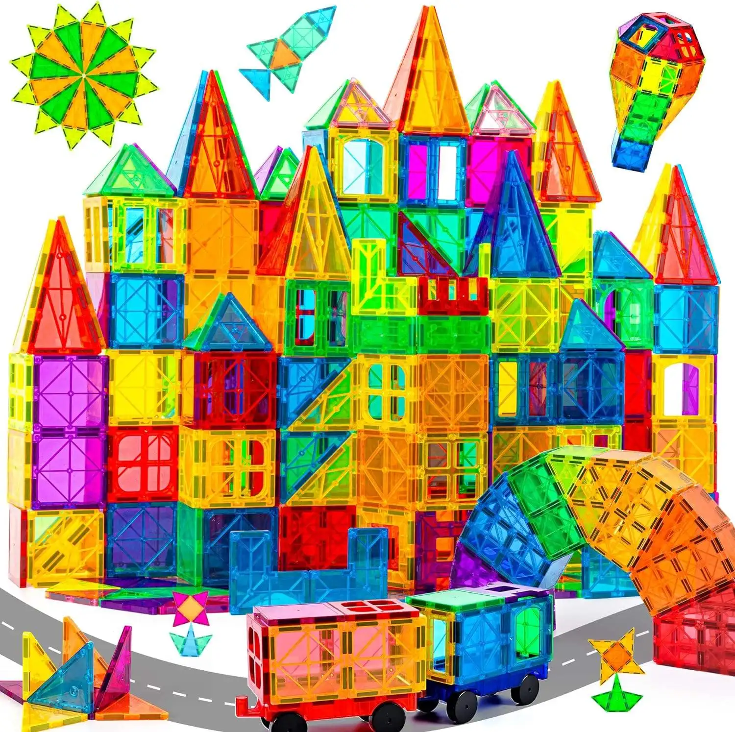 60pcs-B YUQI Building Blocks Magnet Building Tiles Magnetic Toys for Kids 3D Magnet Puzzles Stacking Blocks Birthday presents