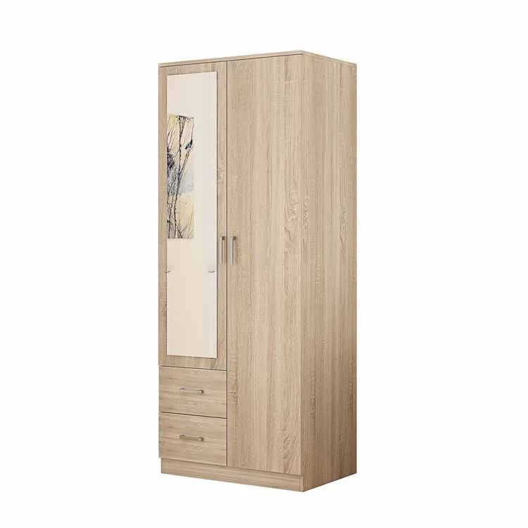 HONGKUAN Wooden MDF Simple Design Modern Wardrobe Bedroom Furniture Mirror 2 Door Closet Wardrobe with 2 Drawers