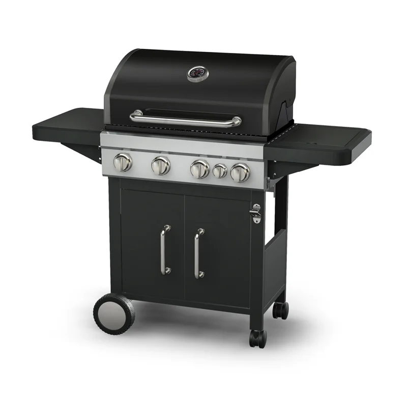 Stainless Steel 4-Burner Cart Style Perfect Patio Garden Picnic Backyard Barbecue Grill with Side Tables Gas Grill