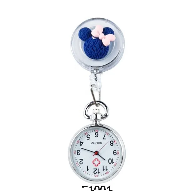 Lovely Cartoon Nurse Doctor Retractable Pocket Watches Hospital Medical Badge Reel Love Heart Stethoscope Syringe Clips Watches