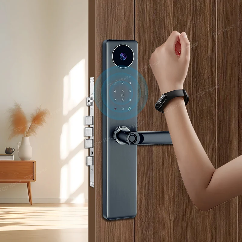 Electronic door lock smart with camera small size tuya digital for wooden fingerprint  locks doors