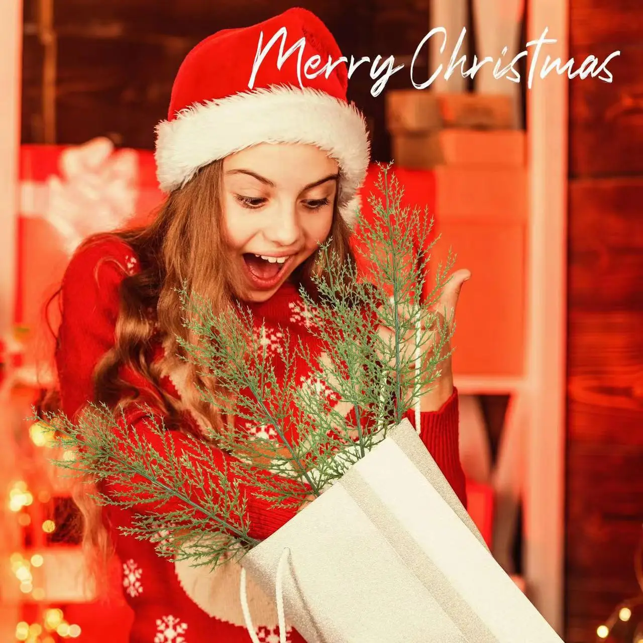 35cm Artificial pine branches Fake green plants pine leaf picks DIY wreath crafts Christmas decorative flowers