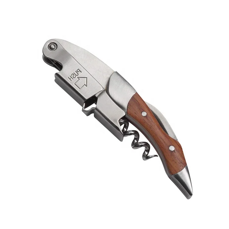 Custom Logo Red Wood Natural Wood Fast Delivery Wood Screws Boxes Double Hinged Wine Waiters Friend Bottle Opener Corkscrew 