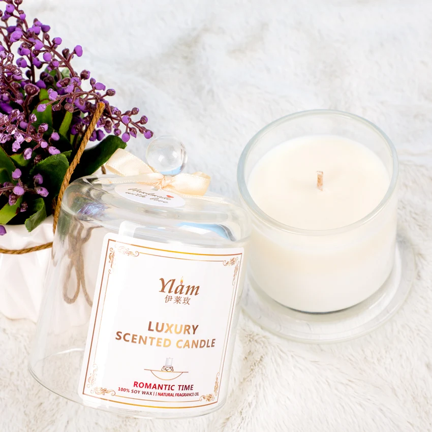 2020 new design wholesale luxury  glass lid soy and coconut wax  glass jar private label scented candles