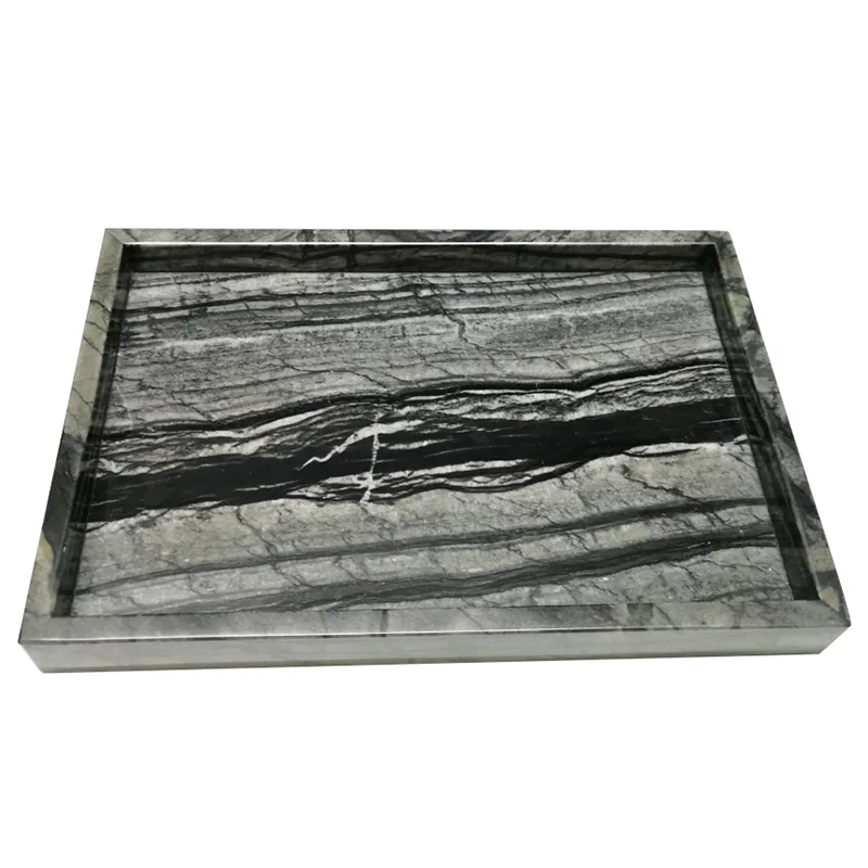 TMZ OEM/ODM marmol Marmar Factory Price Hot Sale Rectangular Nero marquina serving Marble Tray marble tray with gold edges