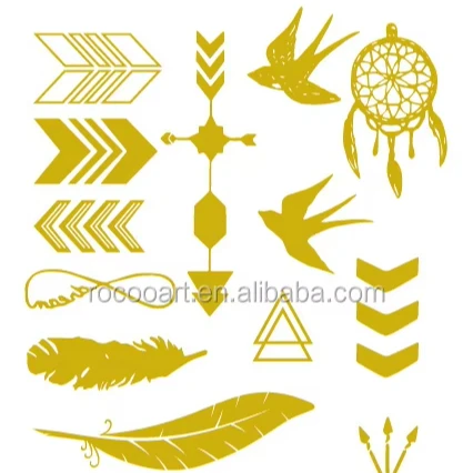 VT360/New 2015 Metallic Temporary tattoos gold flash leaf bird designs tattoo stickers