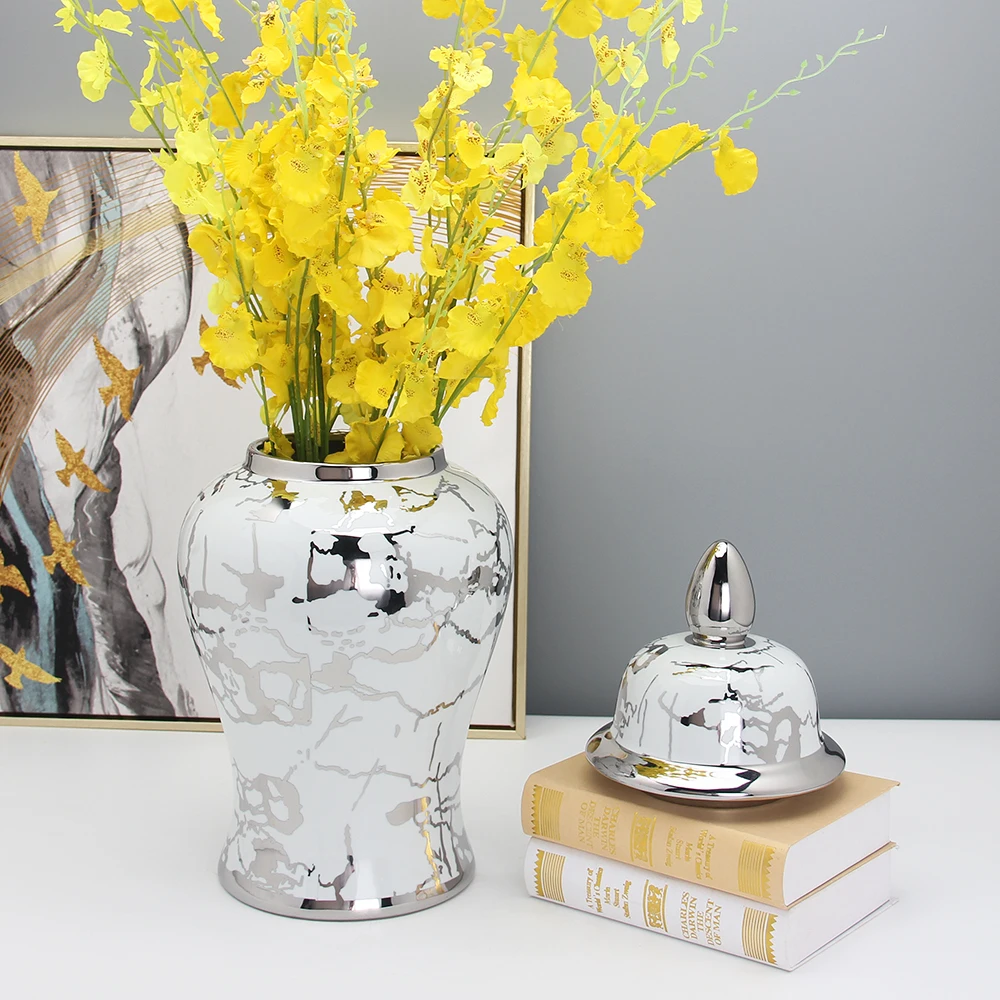 J165S ceramic gold and white decor vase hotel home decor manufacture porcelain temple jar set canton fair ginger jar