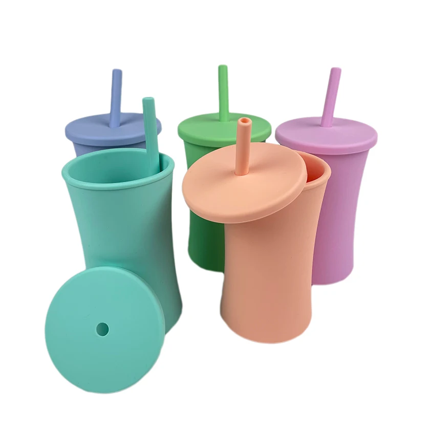 colorful 100% food grade silicone easy to grip non spill cup with lid and straw silicone coffee cup