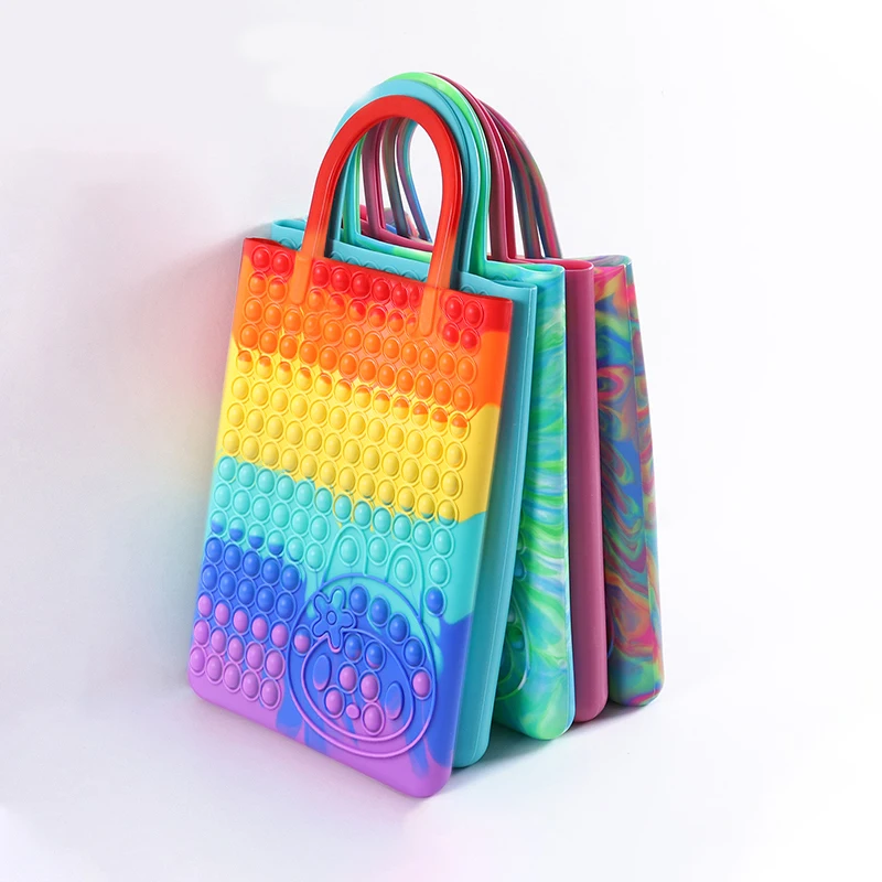 Большая сумка для снятия стресса, пузырьковая простая сумка, женские сенсорные сумки-тоуты, силиконовые радужные сумочки