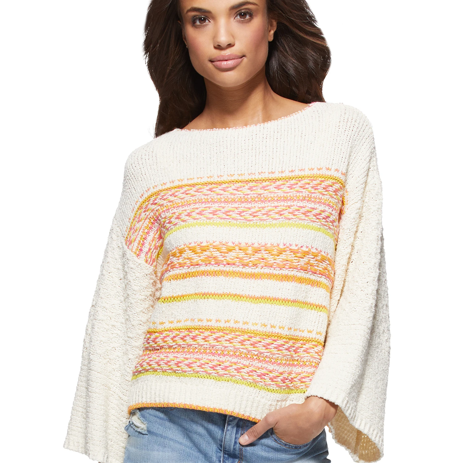 Женский полосатый пуловер с круглым вырезом