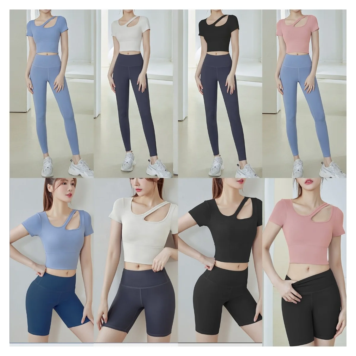 Yoga clothes for women summer quick-drying short-sleeved tops quick-drying large size sports running Pilates fitness suit