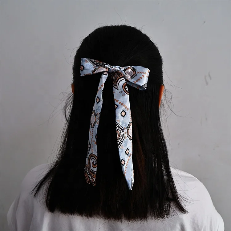 Digital printing Hair Scarf Ribbon elegant Long Handle Bag Ribbons 100% Twill Silk Scarf for Women New Luxury Brand Skinny Scarf