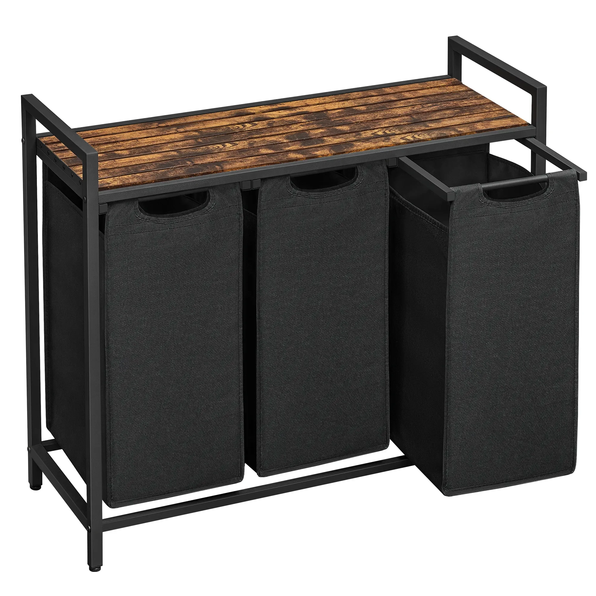 Rectangular Rustic Laundry Basket Laundry Hamper With Shelf Collapsible Laundry Basket With 3 Compartments Removable Bag