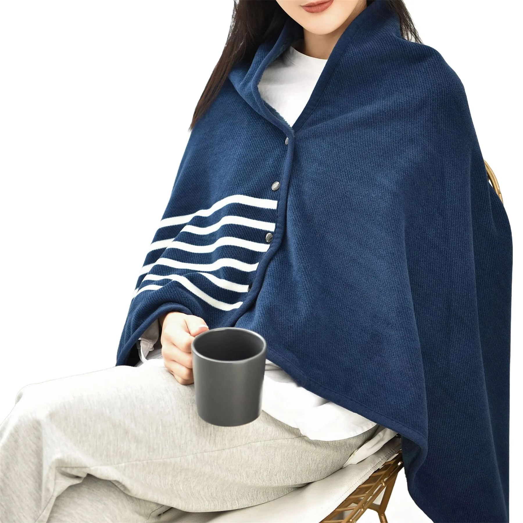 Wholesale Manta De Polar Plaid Polar Fleece With Coral Fleece Promotional Gift Wearable Poncho Blanket Knee Blankets