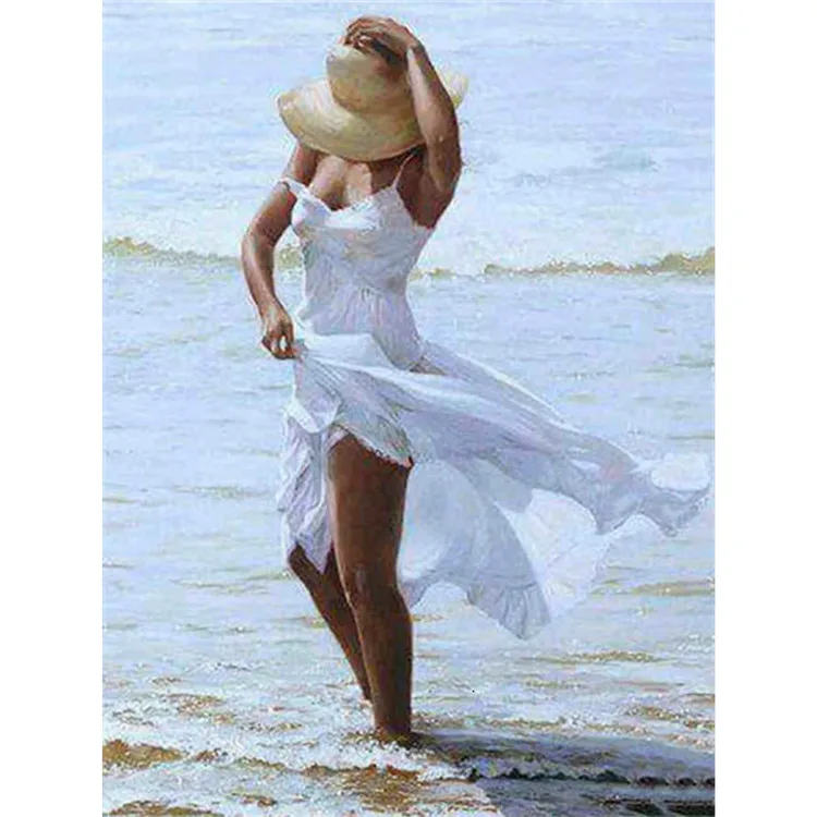 Seascape Diamond Painting Beach Girl Full Drill Diamond Art Painting Living Room Decor Cross Stitch Kit
