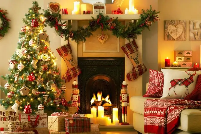 Custom Christmas Backdrops Fireplace Theme Background Cartoon Animals Blank Banner Birthday Party Photography Backdrop